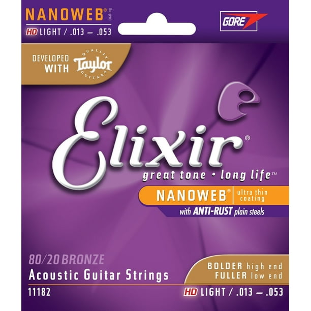 .013-.053 Elixir Strings 80//20 Bronze Acoustic Guitar Strings w NANOWEB Coating HD Light